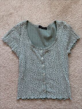 Brandy Melville Olivia Moon Sage Green Floral Button-Front Top